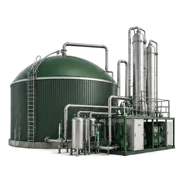 Existing biogas digester connected to additional gas upgrading equipment
