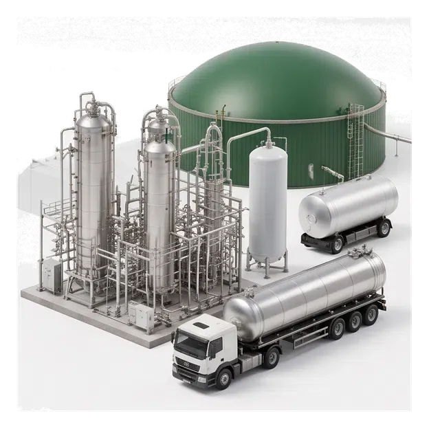 Digester connected to gas processing and separate co-product handling equipment