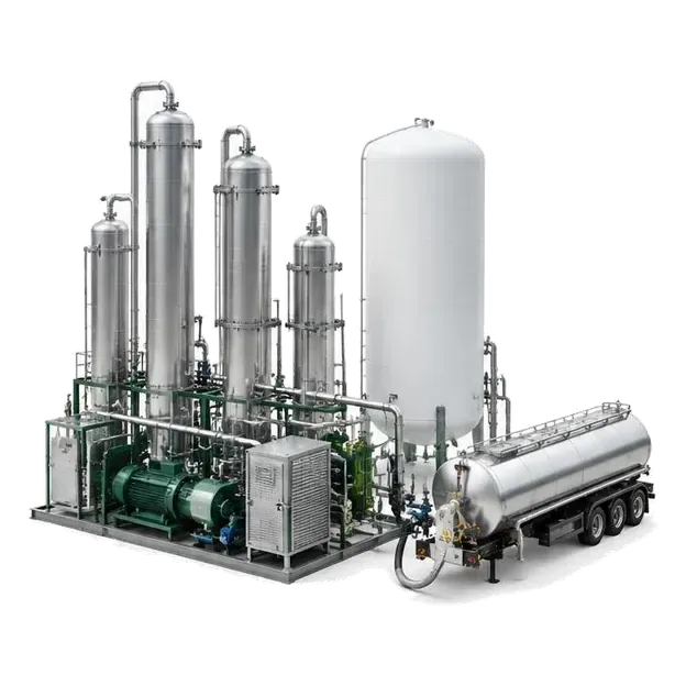 CO₂ purification towers, storage vessel and delivery tanker