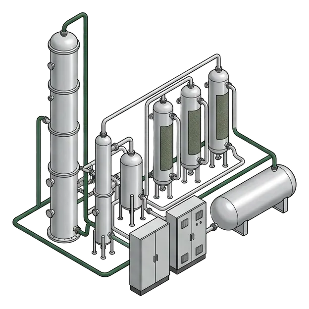 Hydrogen processing towers and separate gas treatment equipment