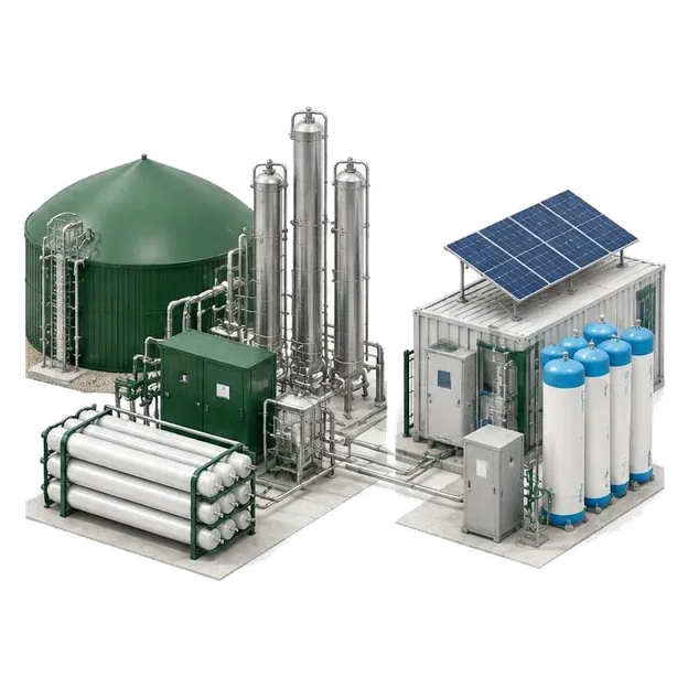 Distinct biomethane upgrading and solar-powered hydrogen pathways