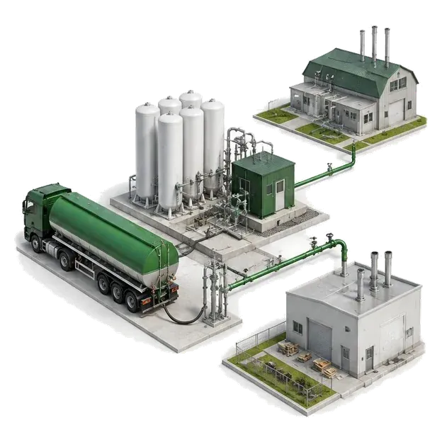 Biomethane tanker loading and industrial receiving facilities