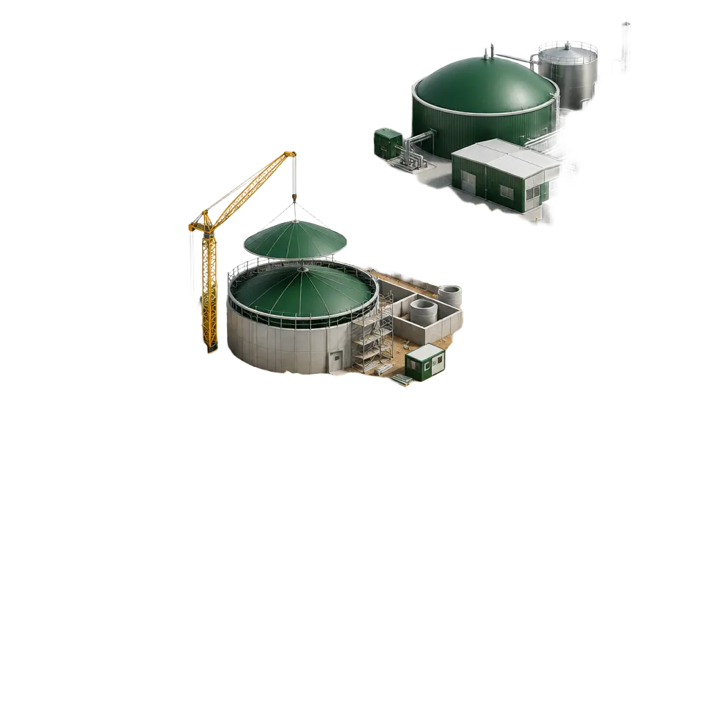 Project development path from blueprints past a digester under construction to a completed modular bioenergy plant