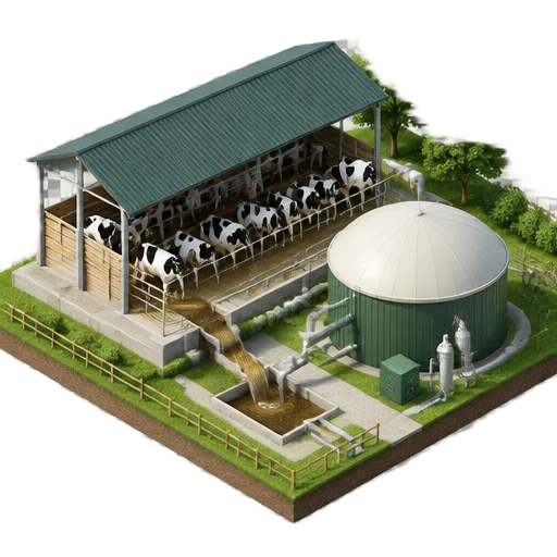 Dairy farm manure collection and small biogas digester for farm waste energy screening