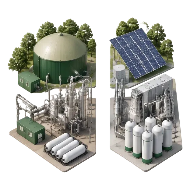 Biogas digester and a separate solar-powered hydrogen production pathway