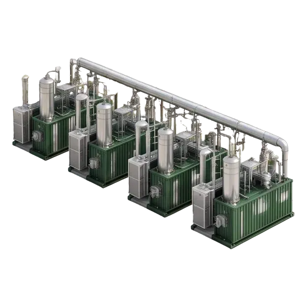 Modular gas-processing units linked by a shared pipe manifold