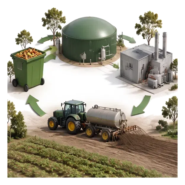 Farm tractor returning nutrients from a digester to agricultural land