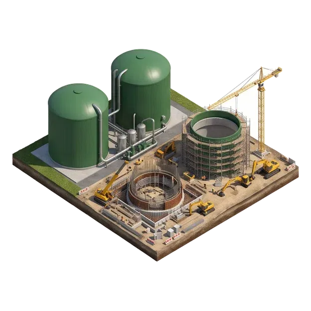 Existing digester beside construction of an additional treatment facility