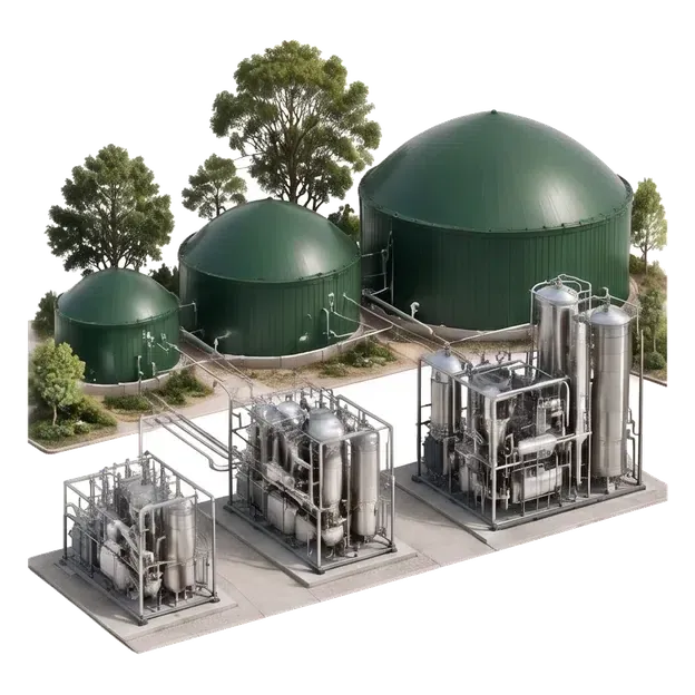 Two modular digesters with connected gas-purification equipment
