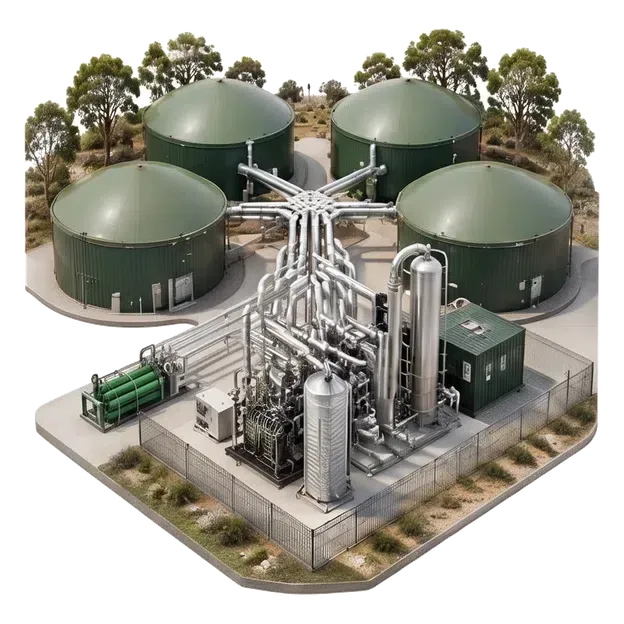 Multiple digesters sharing gas-processing towers and pipe connections