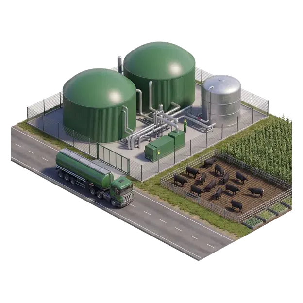 Regional digesters, agricultural land, roads and gas-delivery tankers