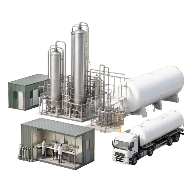CO₂ purification towers, storage vessel and tanker beside a digester